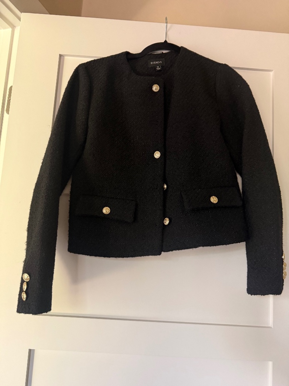 Cropped Black Tweed Lady Jacket with Gold Buttons